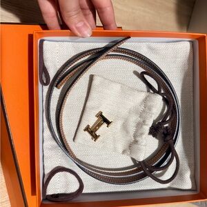 Hermès Brown Leather Belt with Gold Buckle